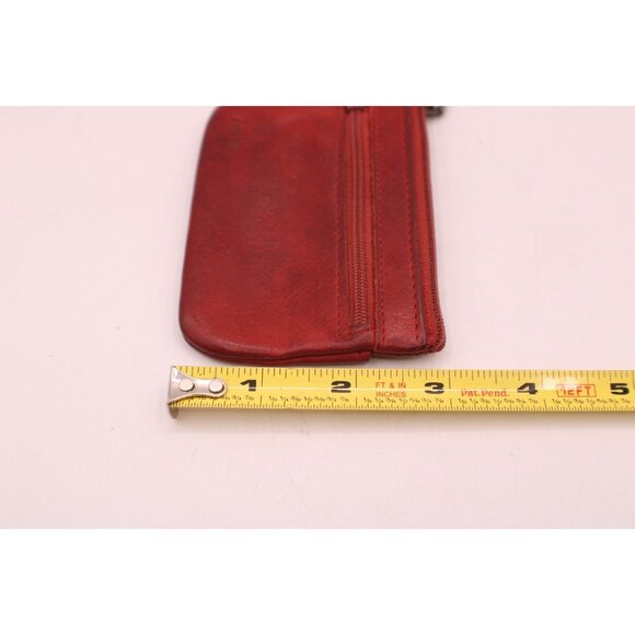 Fossil Red Genuine Leather Mini Coin Purse Wallet Zippers Pockets w/ Key Ring - Picture 10 of 10